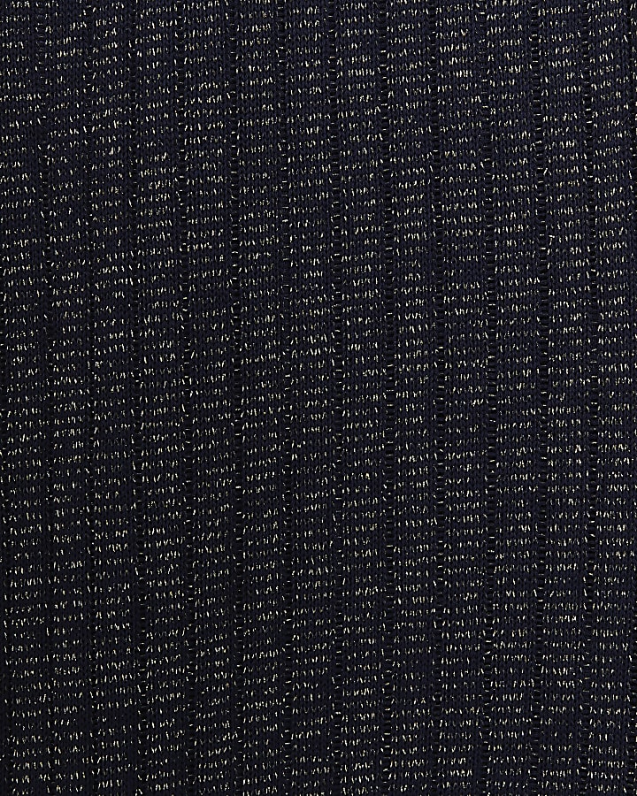 Navy Lurex Ribbed Wide Leg Trousers