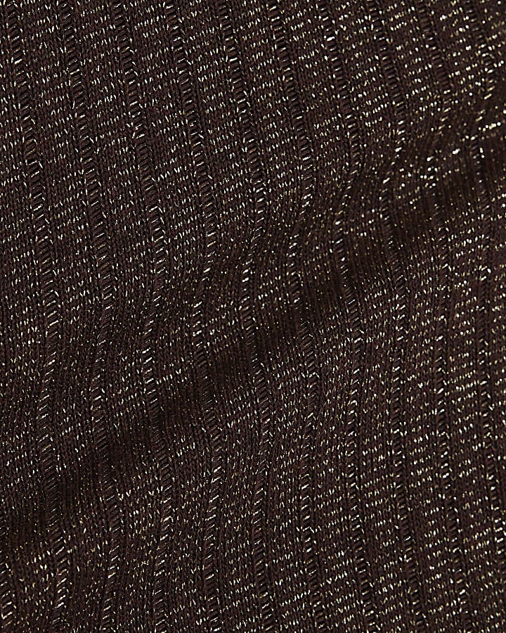 Brown Lurex Ribbed T-Shirt