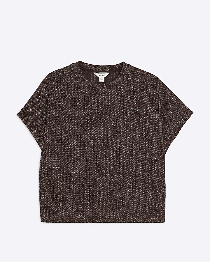 Brown Lurex Ribbed T-Shirt