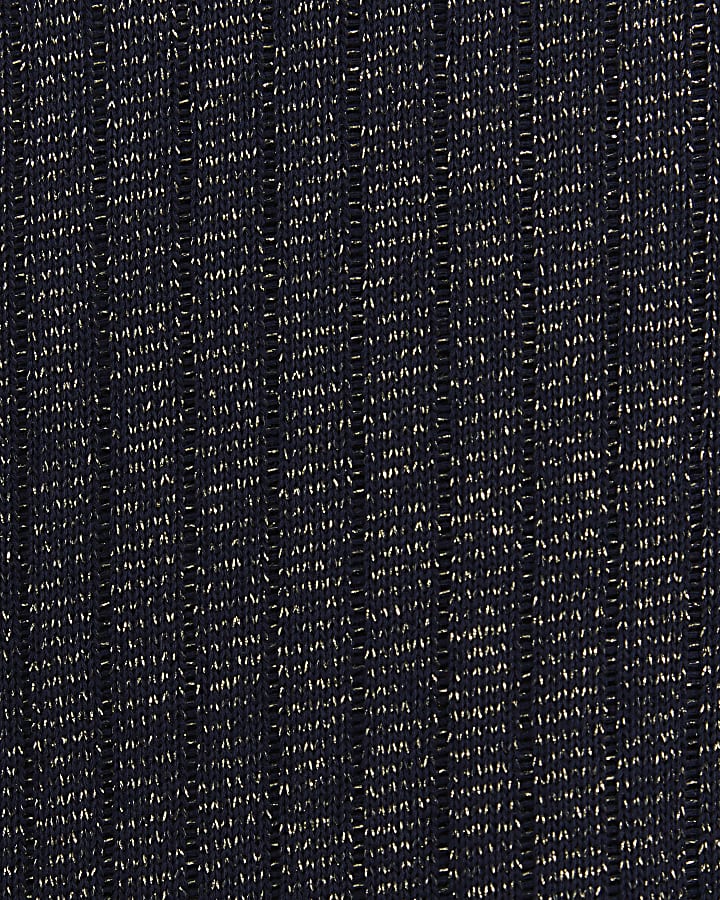 Navy Lurex Ribbed T-Shirt