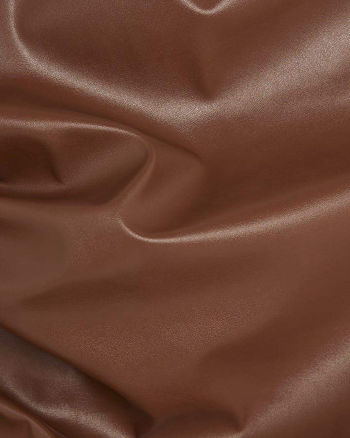 Brown Asymmetrical Gold Metal Trim Top