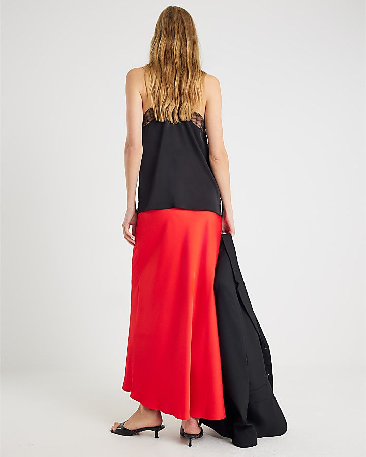 Red Satin Maxi Skirt