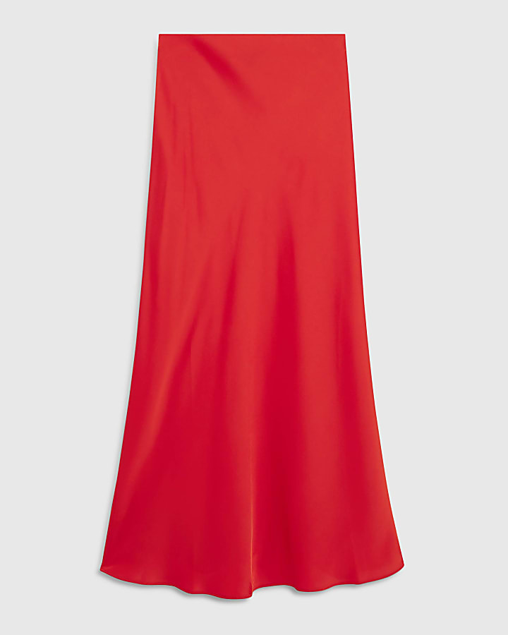 Red Satin Maxi Skirt