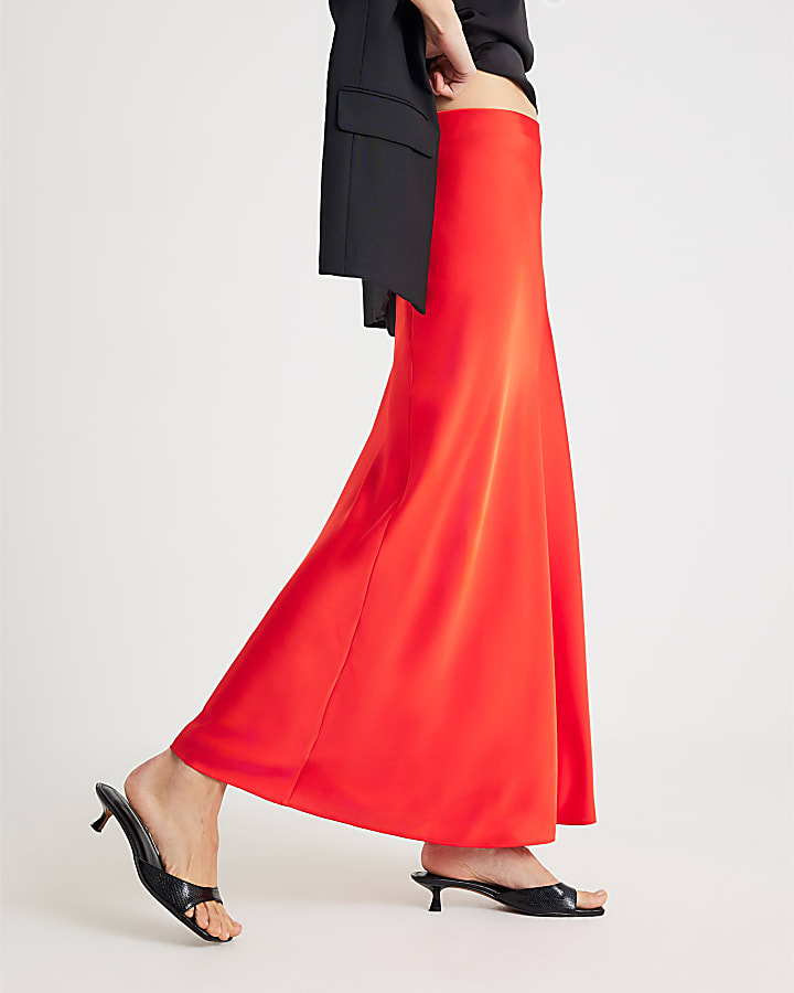 Red Satin Maxi Skirt