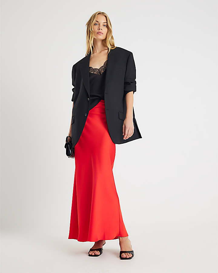 Red Satin Maxi Skirt