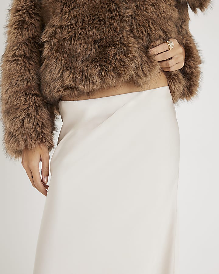 Cream Satin Maxi Skirt