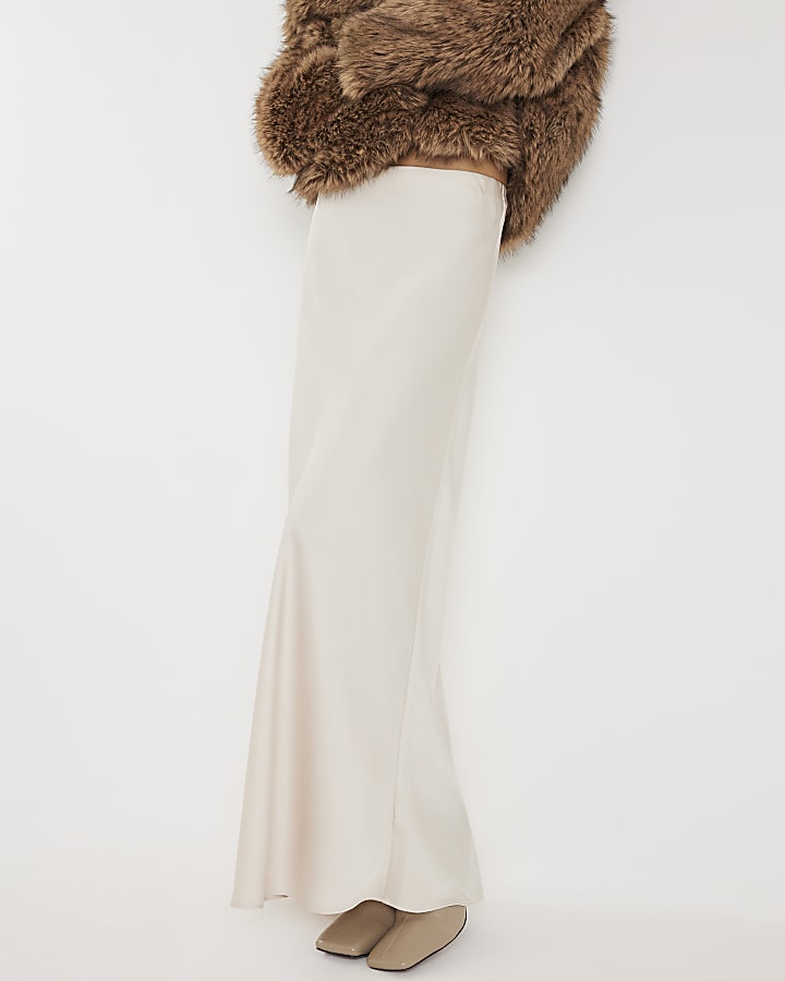 Cream Satin Maxi Skirt