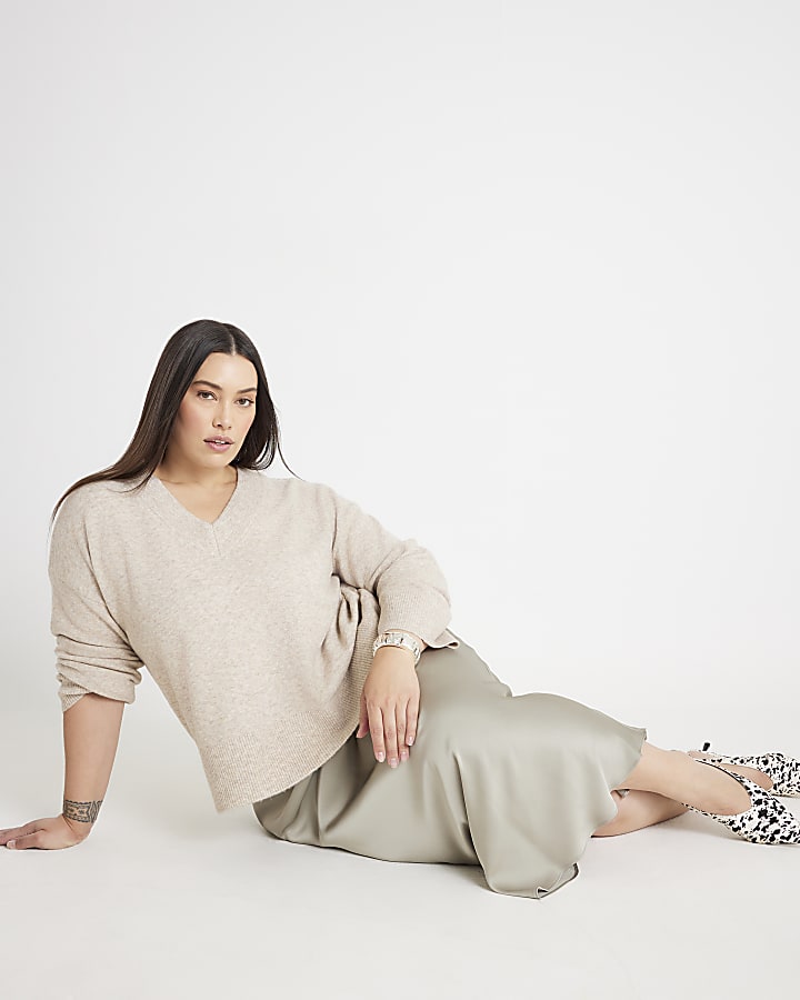 Khaki Satin Maxi Skirt