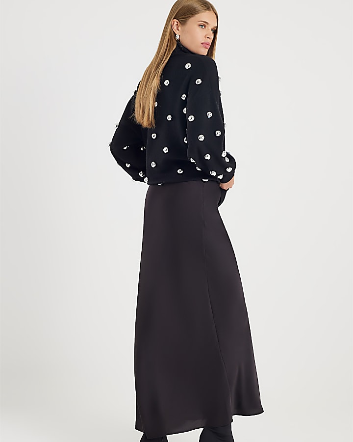 Black Satin Maxi Skirt