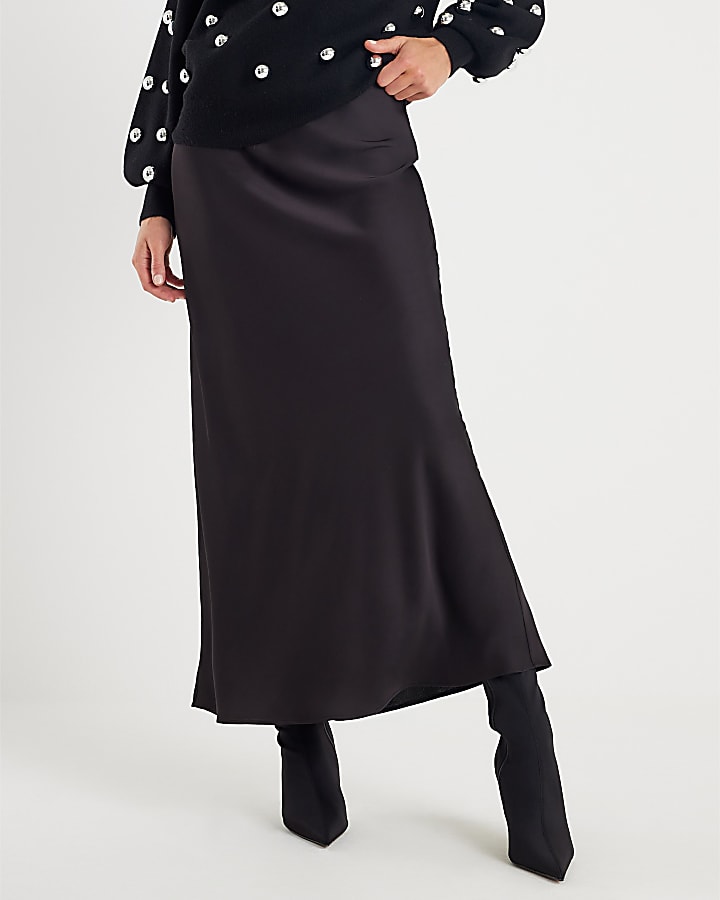 Black Satin Maxi Skirt