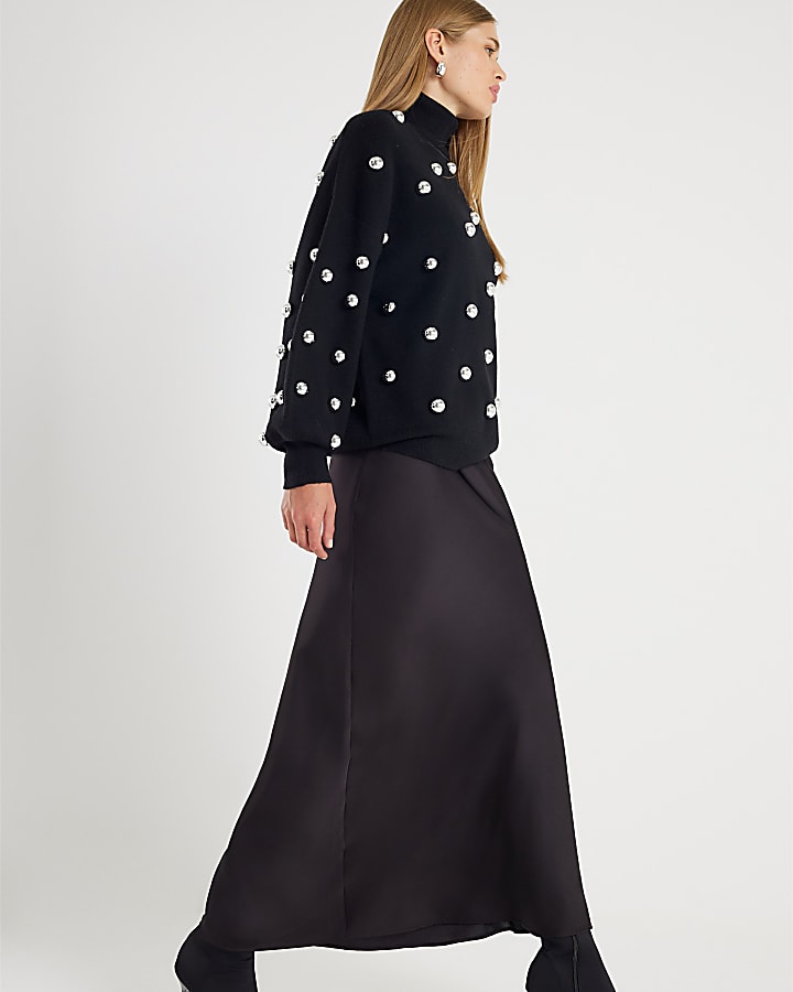 Black Satin Maxi Skirt
