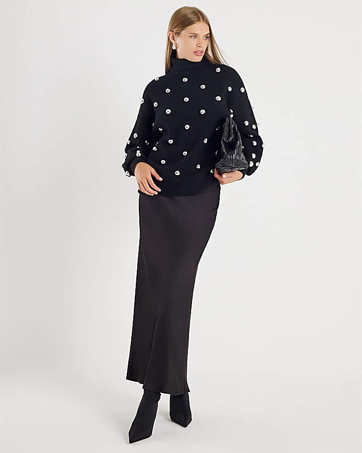 Black Satin Maxi Skirt