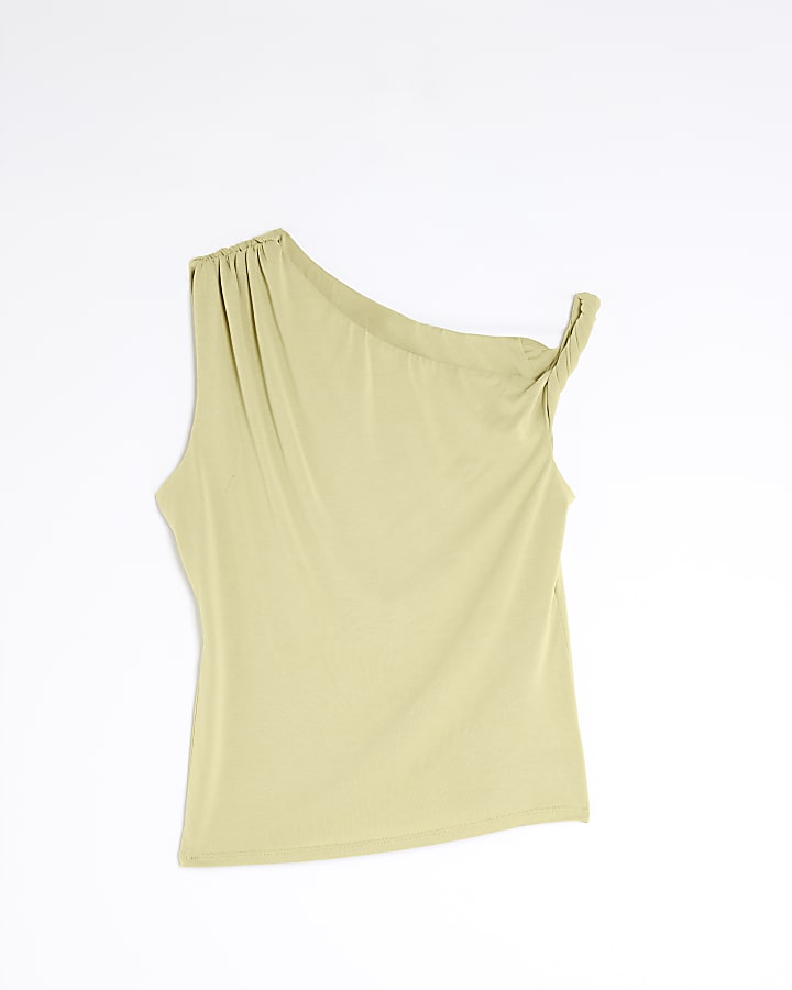 Green Sleeveless Drape Twist Top