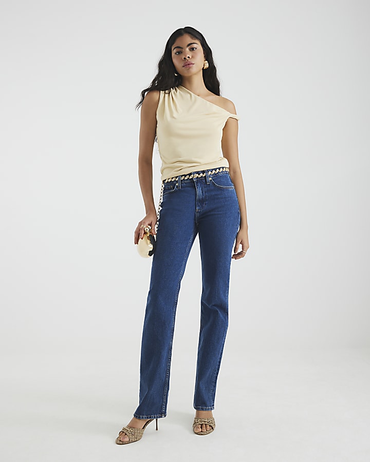 Beige Sleeveless Drape Twist Top