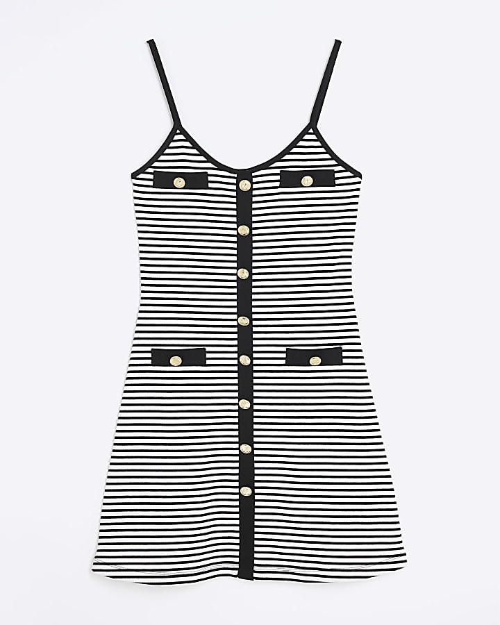 Black Striped Sleeveless Button Mini Dress