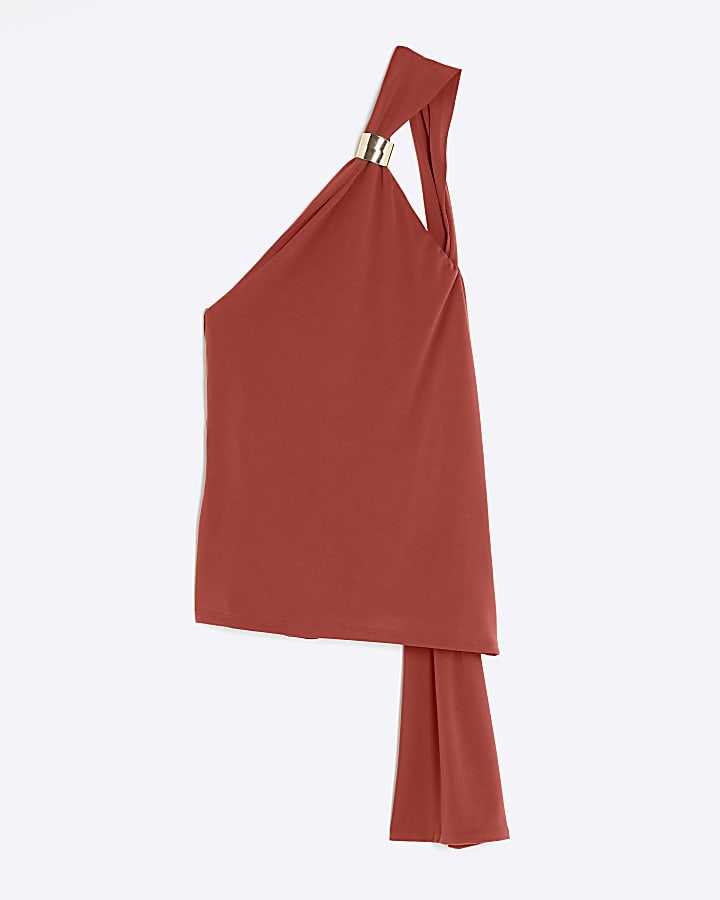 Red Sleeveless Scarf Neck Top