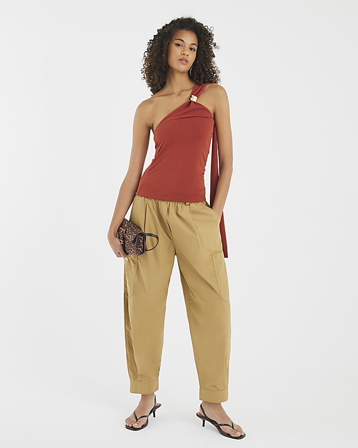 Red Sleeveless Scarf Neck Top
