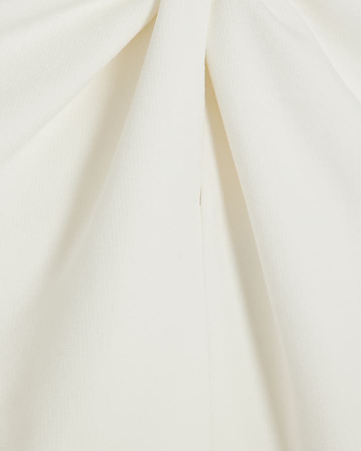 White Sleeveless Shell Detail Halter Neck Top