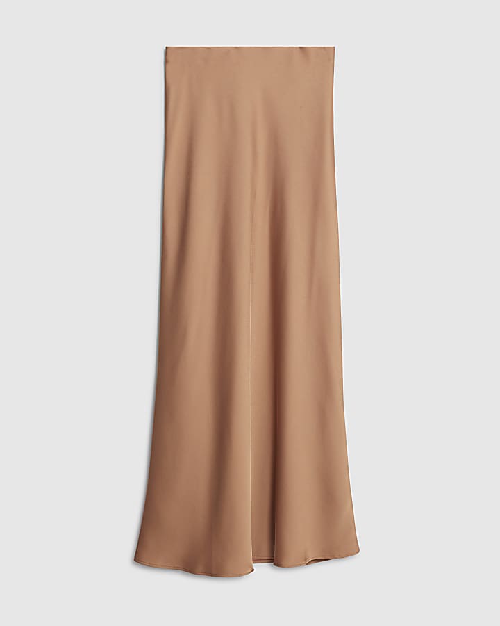 Brown Satin Maxi Skirt