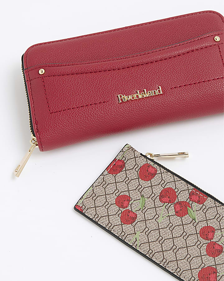 Red Cherry Pocket Zip Around Purse
