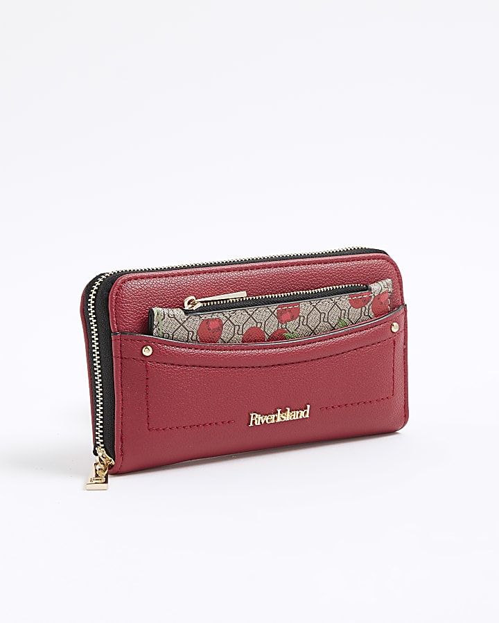 Red Cherry Pocket Zip Around Purse