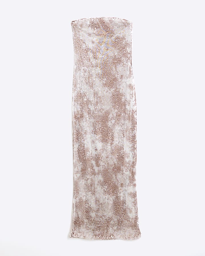 Pink Sleeveless Sequin Bandeau Midi Dress