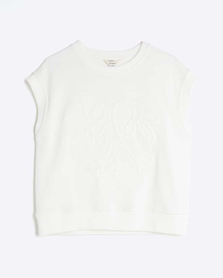 White Sleeveless Embossed Sweat Top