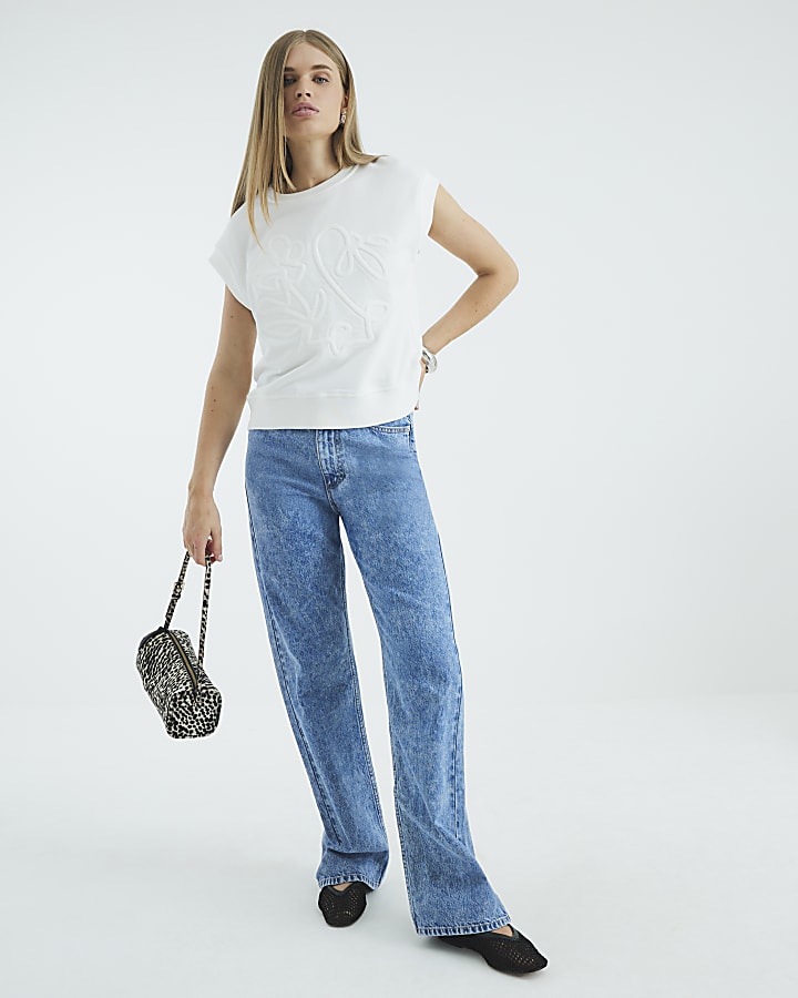 White Sleeveless Embossed Sweat Top