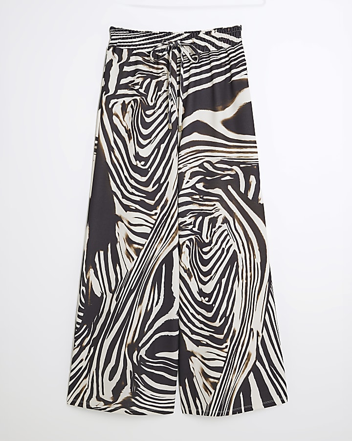 Petite Brown Zebra Print Wide Leg Trousers