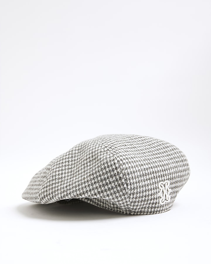 Grey Dogtooth Check Beret