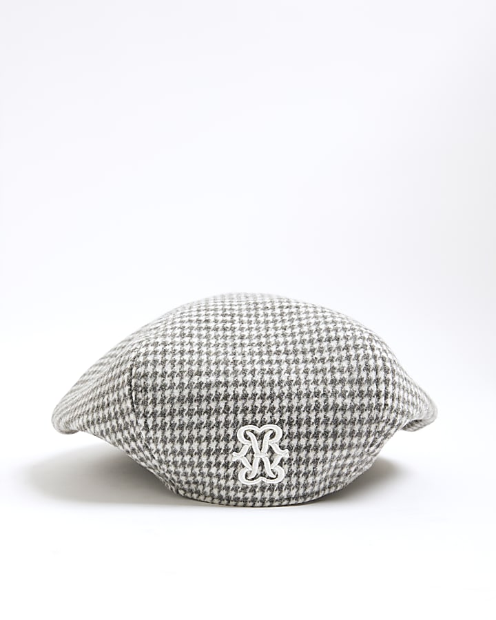 Grey Dogtooth Check Beret