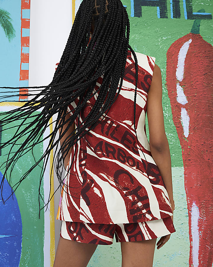 Red Atlas Longline Sleeveless Waistcoat