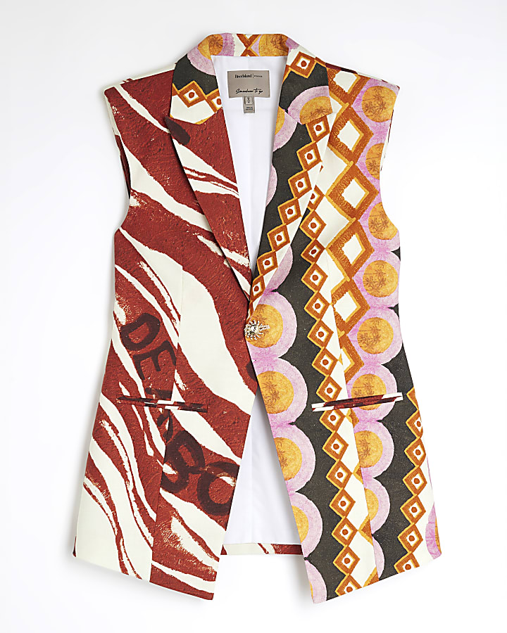 Red Atlas Longline Sleeveless Waistcoat