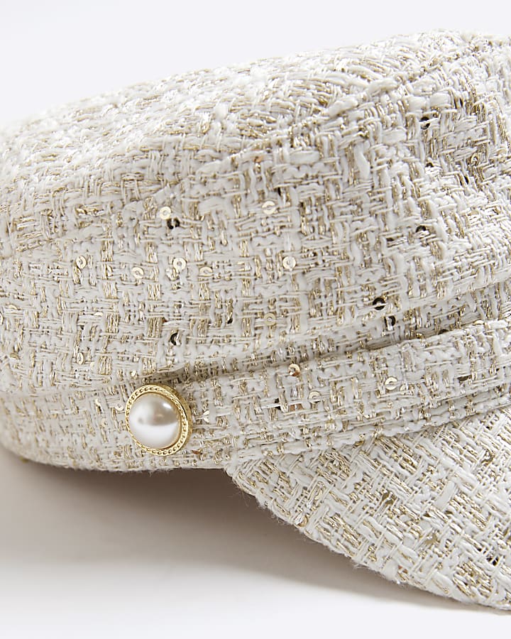Cream Boucle Baker Boy Hat