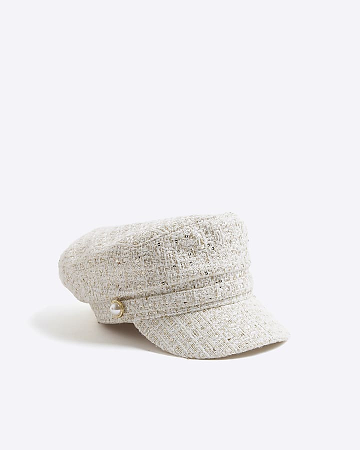 Cream Boucle Baker Boy Hat