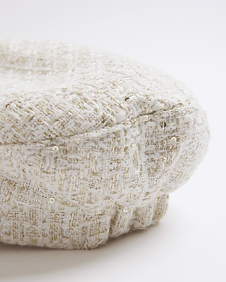 Cream Boucle Baker Boy Hat