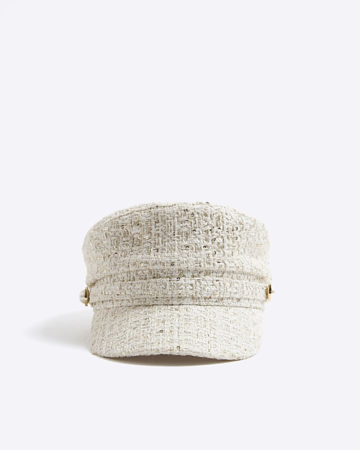 Cream Boucle Baker Boy Hat