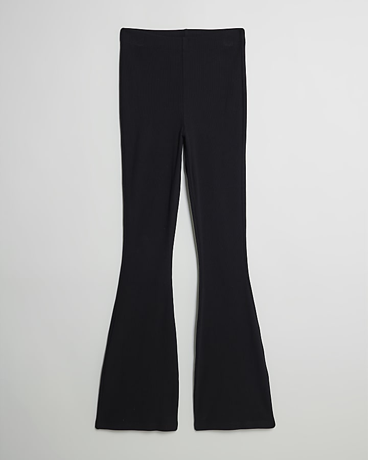 Black High Waisted Ribbed Flare Leggings