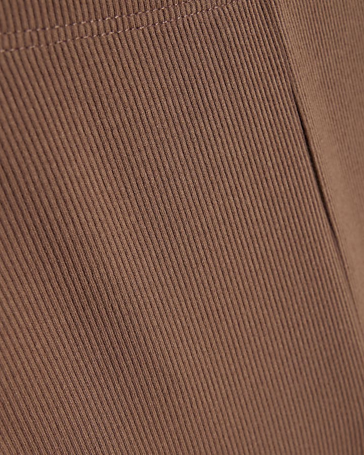 Beige High Waisted Ribbed Flare Leggings
