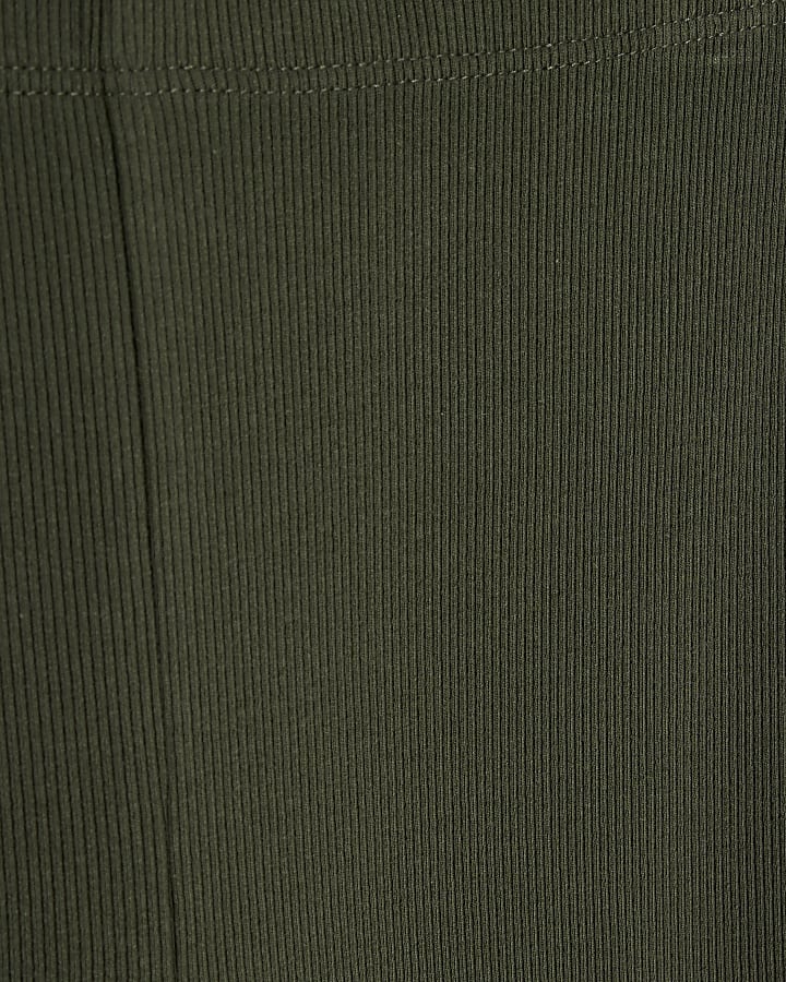 Green High Waisted Ribbed Flare Leggings