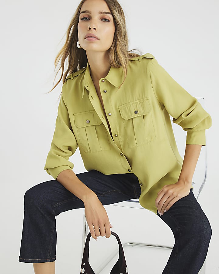 Green Long Sleeve Utility Pocket Shirt