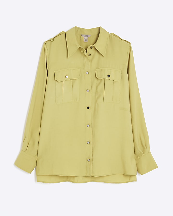 Green Long Sleeve Utility Pocket Shirt
