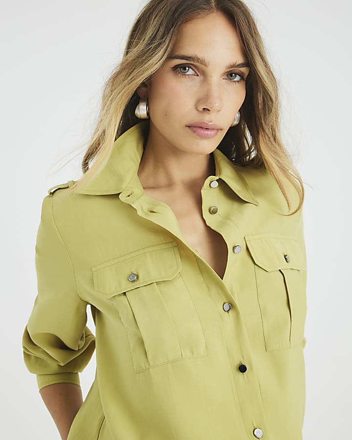 Green Long Sleeve Utility Pocket Shirt