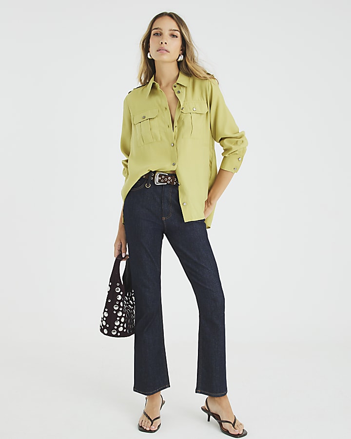 Green Long Sleeve Utility Pocket Shirt