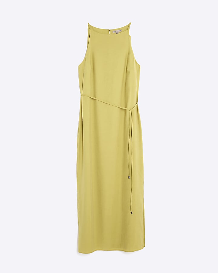 Green Tie Front Midi Slip Dress