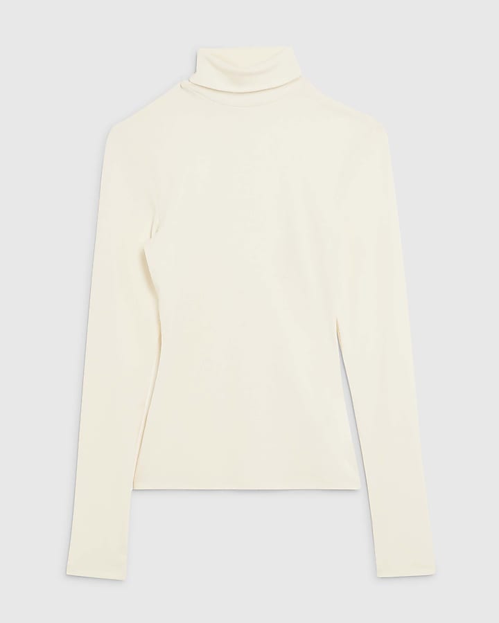White Long Sleeve Roll Neck Top