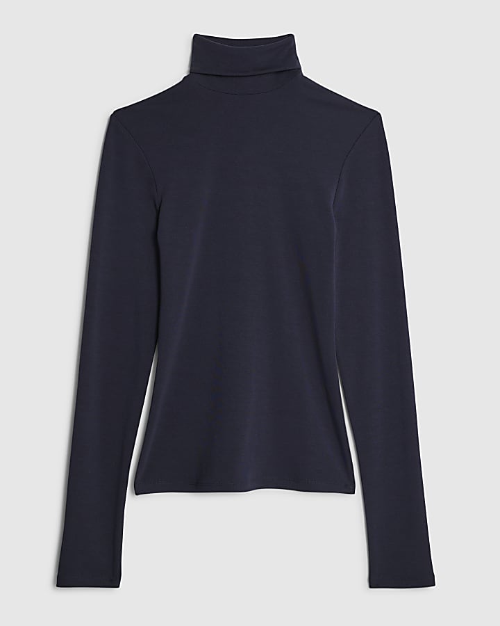 Navy Long Sleeve Roll Neck Top
