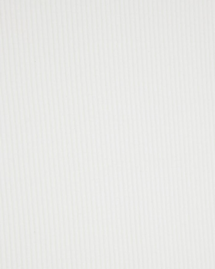 White Long Sleeve Ribbed Crew Neck Top