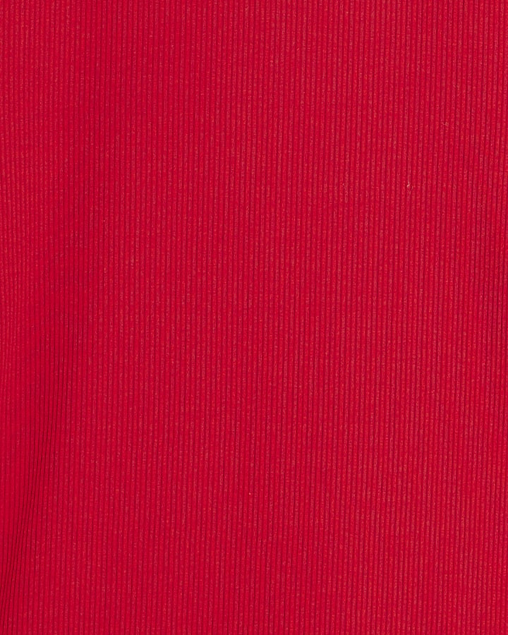 Red Long Sleeve Ribbed Crew Neck Top
