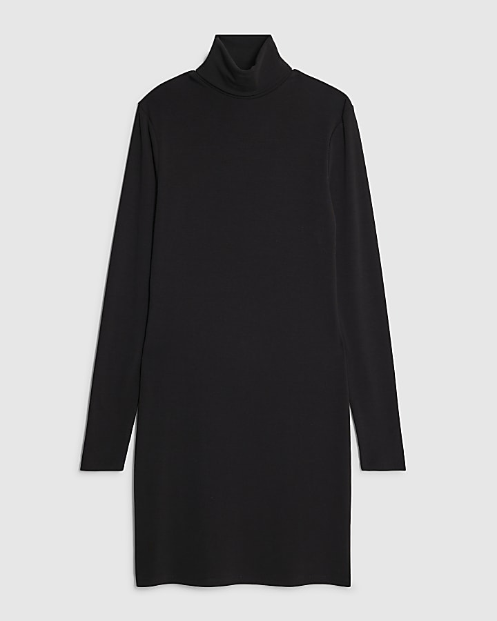 Black Long Sleeve Roll Neck Dress